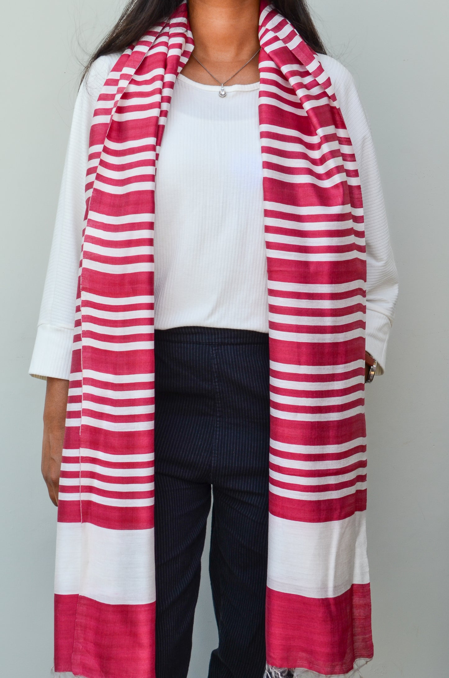 Unisex Deep Maroon Fine Striped Handwoven Cotton Silk Stole