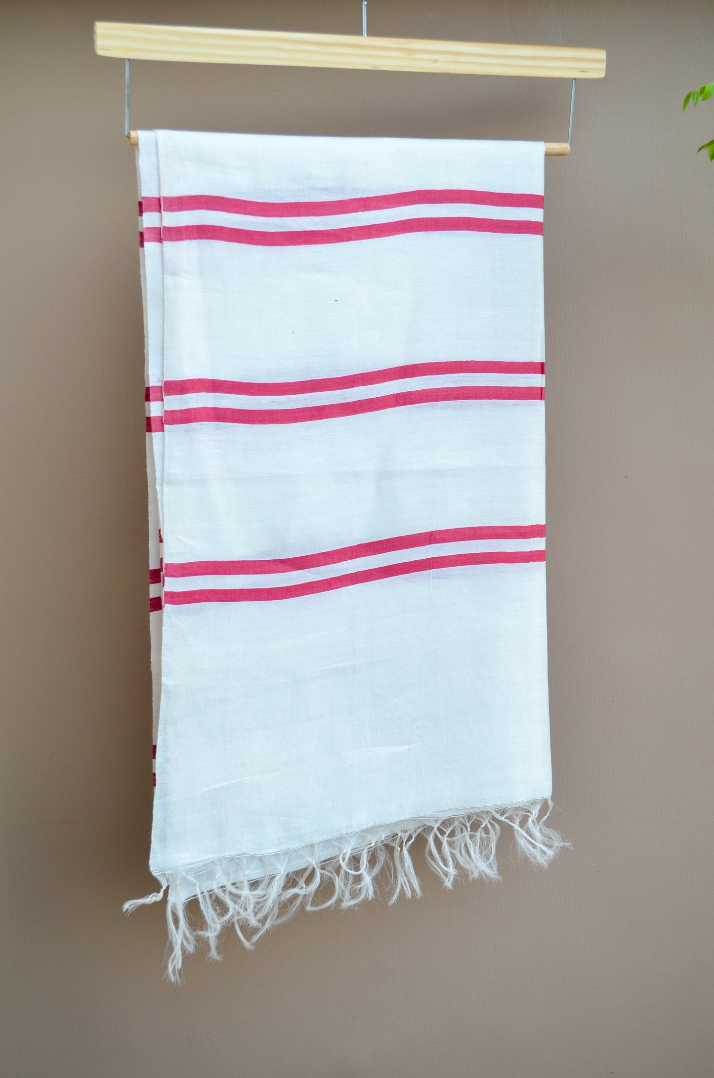 Unisex Deep Maroon Striped Handwoven Cotton Silk Stole