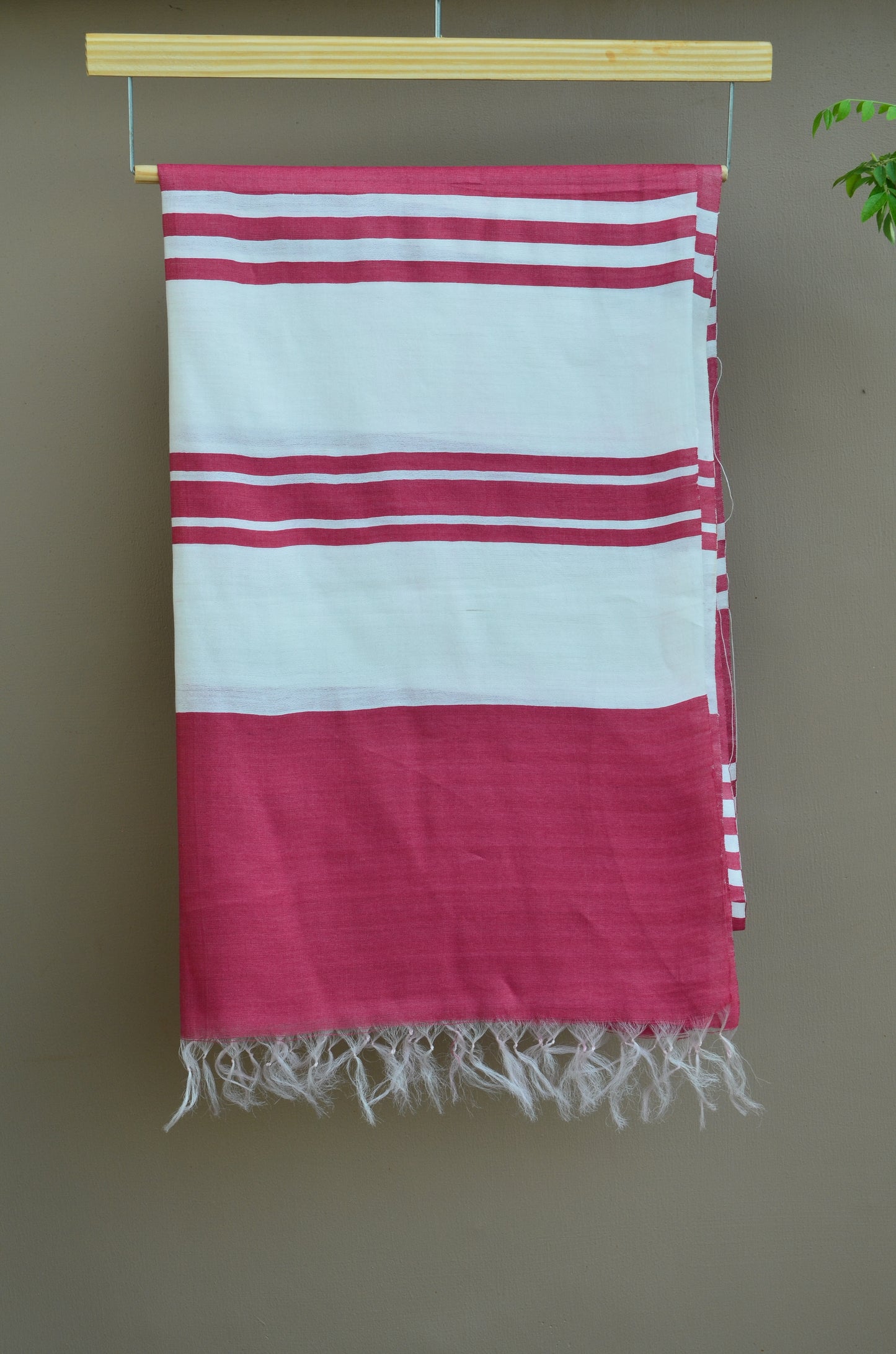 Unisex Deep Maroon Offbeat Striped Handwoven Cotton Silk Stole