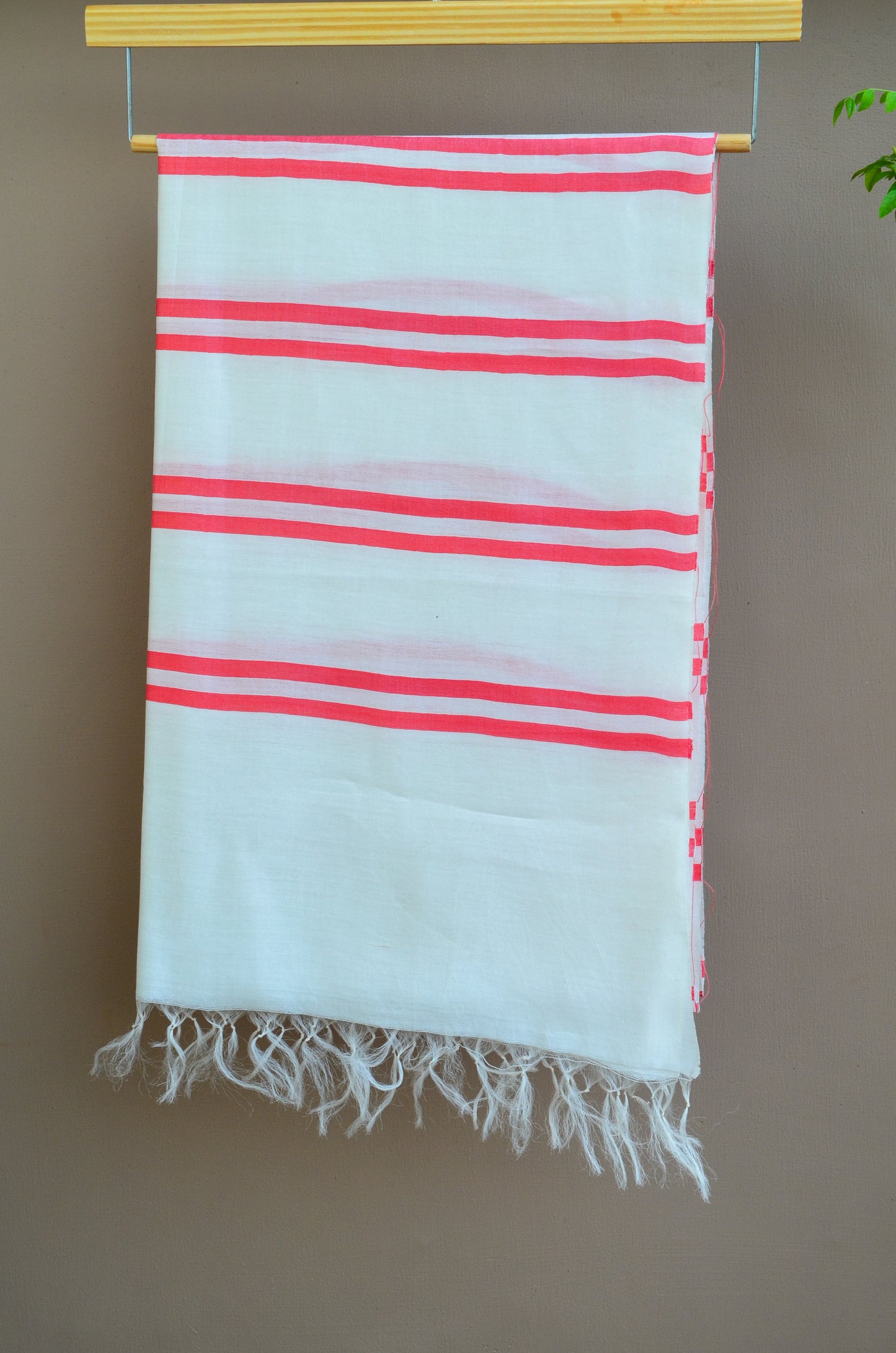 Unisex Coral Pink Striped Handwoven Cotton Silk Stole