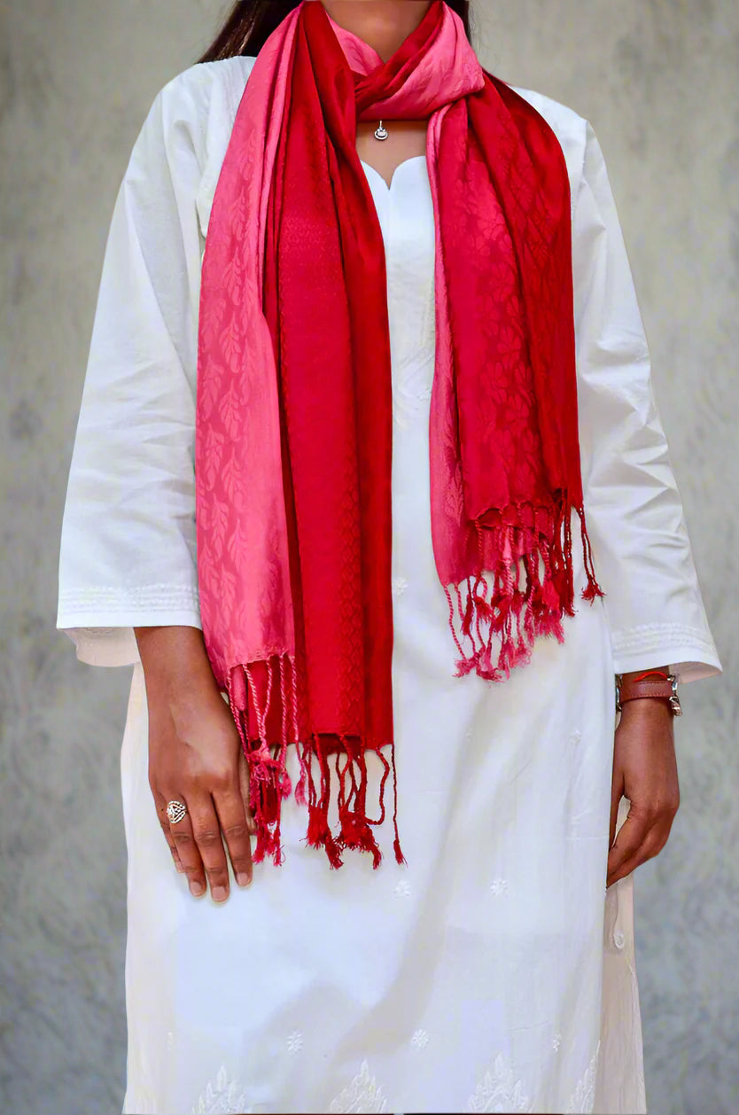 Rose Tide - Red Gradient Jacquard Stole - Pinaachi