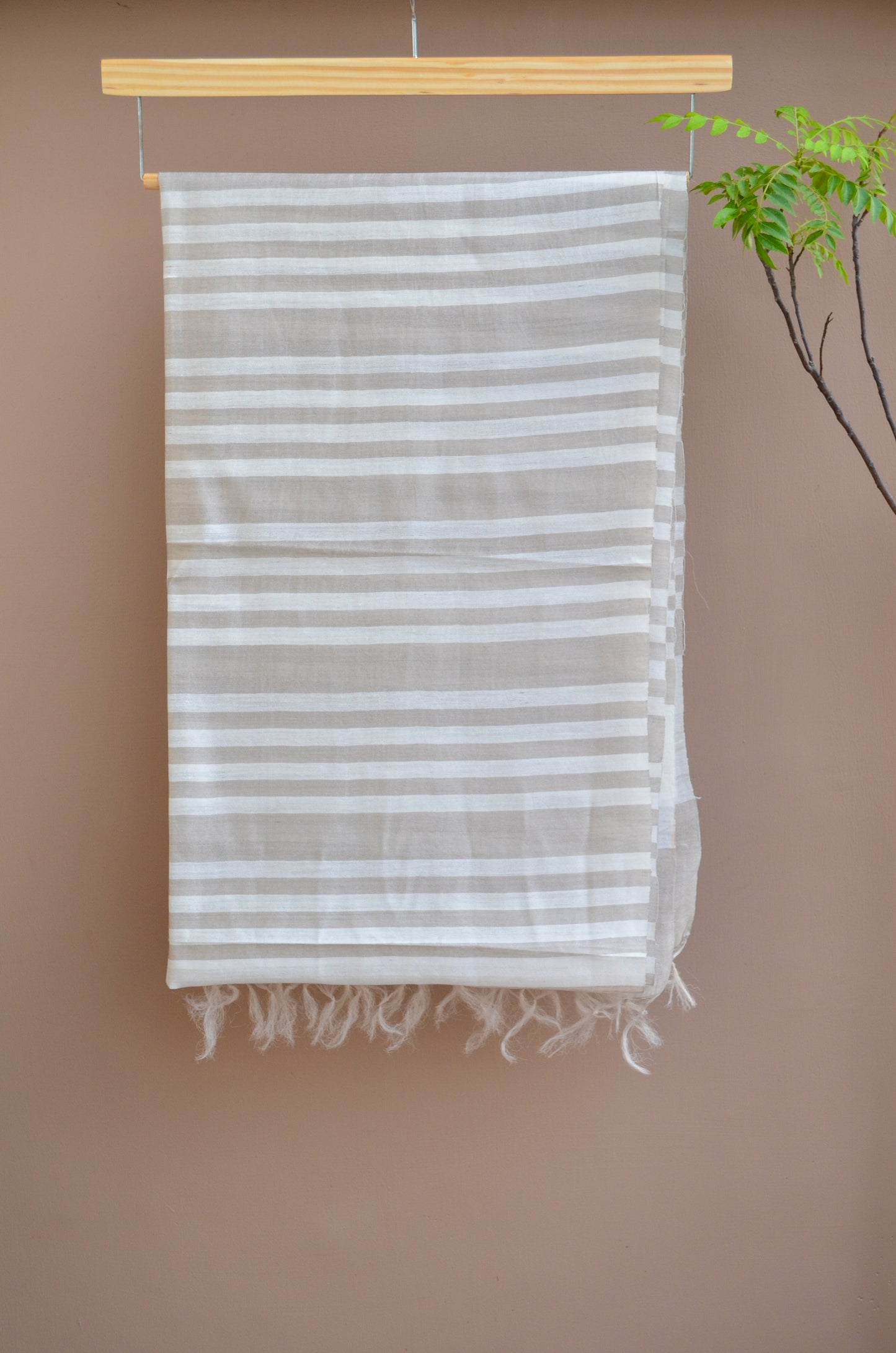 Unisex Gray Fine Striped Handwoven Cotton Silk Stole