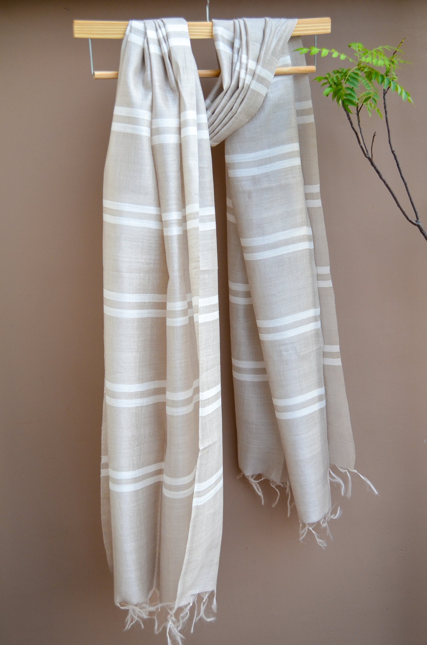Unisex Gray Classic Striped Handwoven Cotton Silk Stole