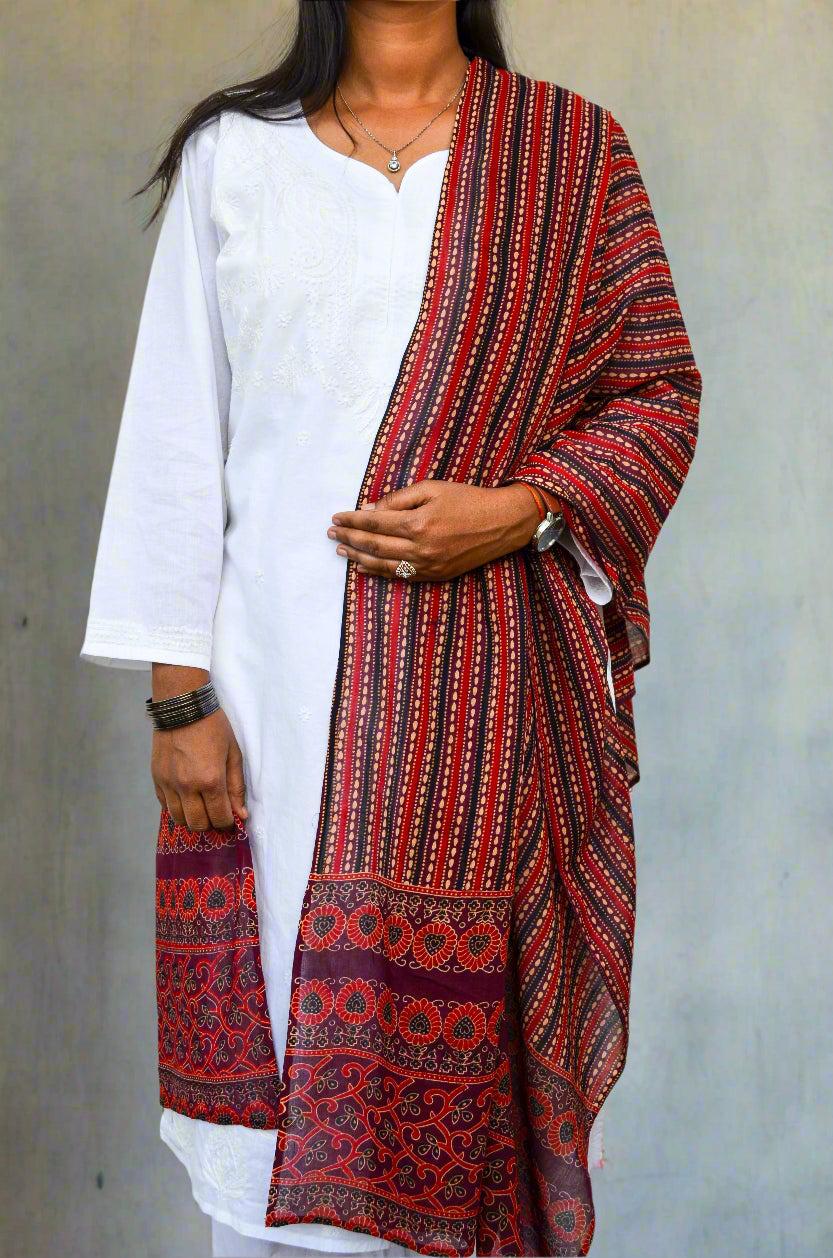 Sutra - Ajrakh Hand Block Printed Pure Cotton Dupatta - Pinaachi