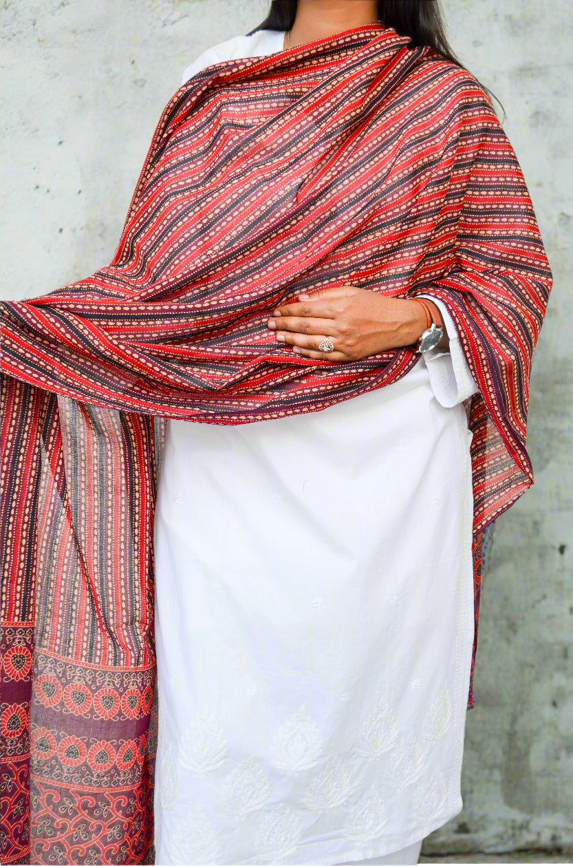 Sutra - Ajrakh Hand Block Printed Pure Cotton Dupatta - Pinaachi