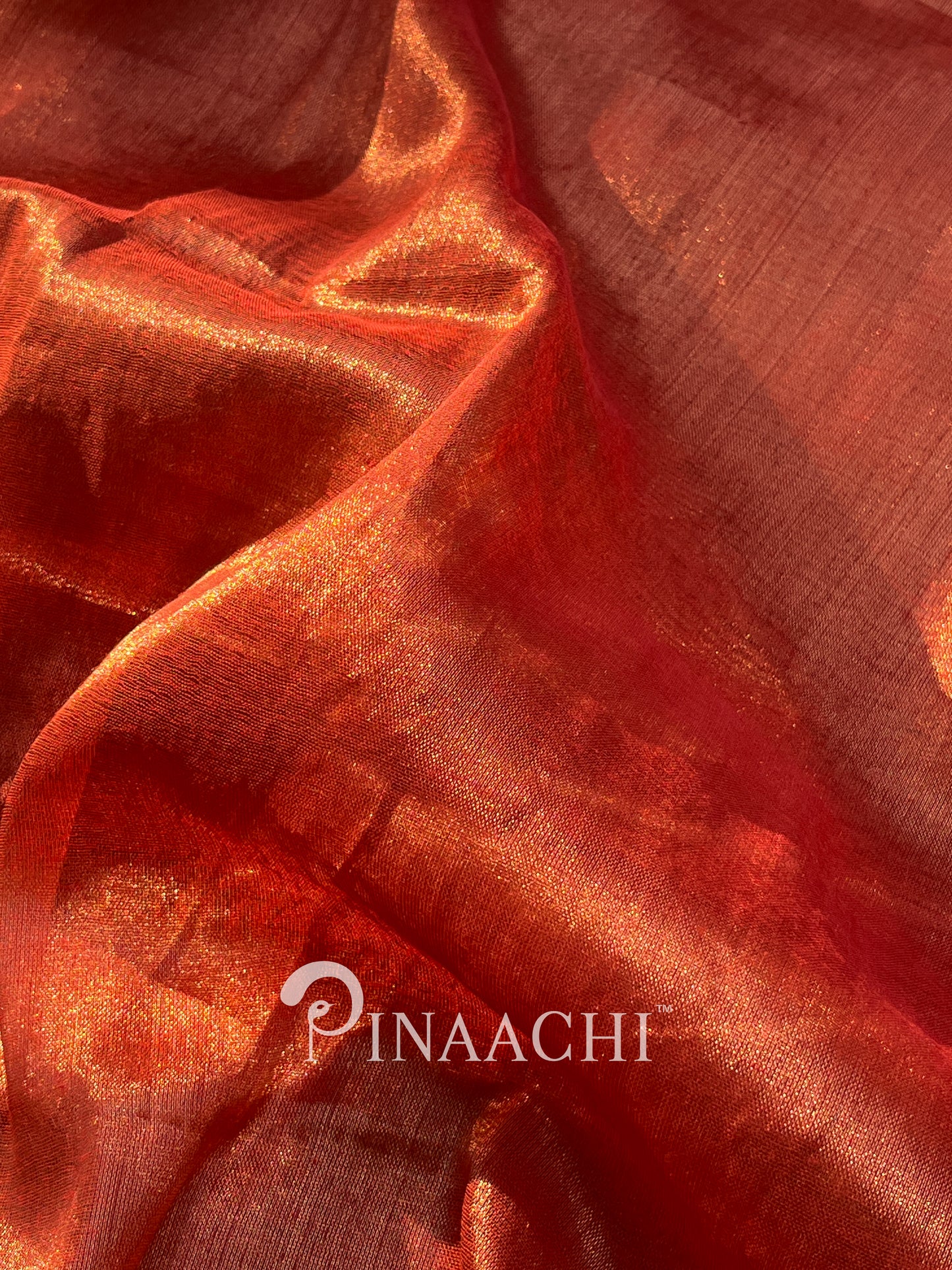 Pinaachi Handloom Orange Red Tissue Silk Saree