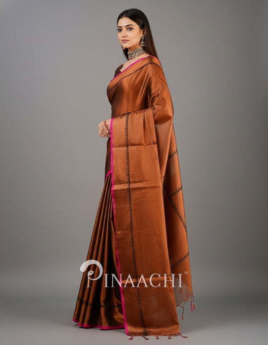 Pinaachi Handloom Copper Tissue Silk Saree