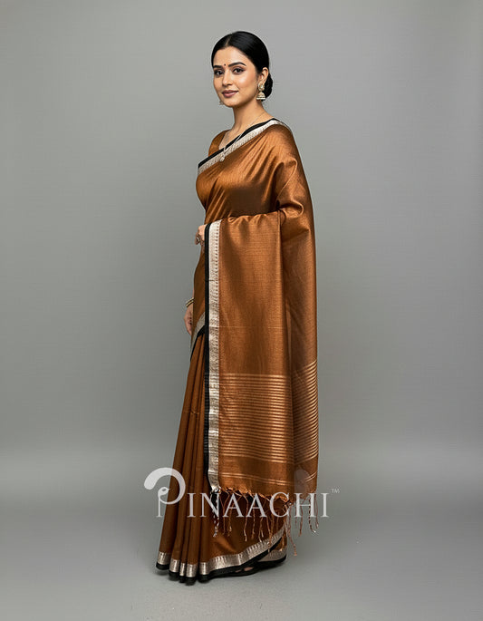 Pinaachi Handloom Coffee Mul Tissue Saree
