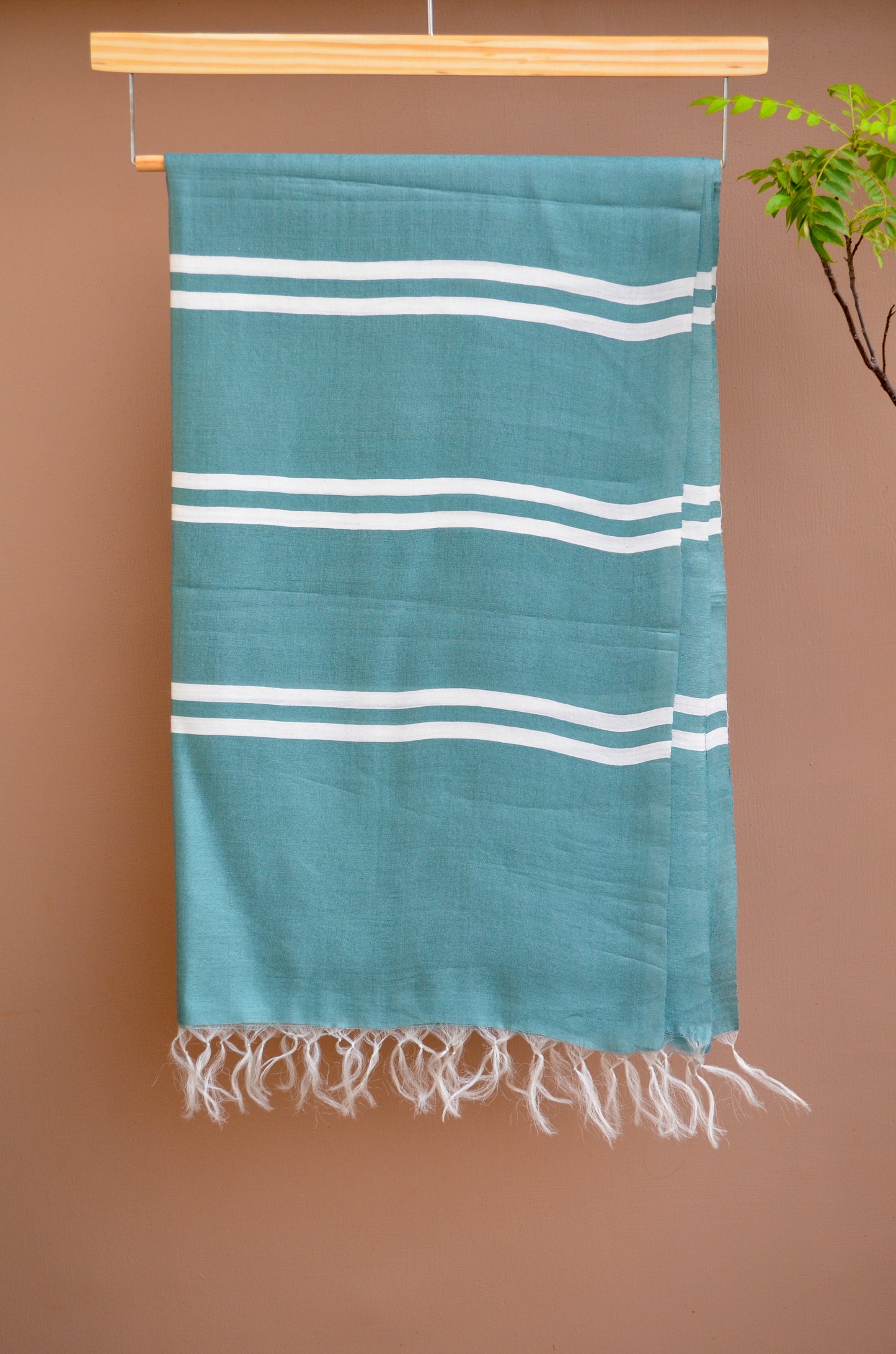 Unisex Mint Green Classic Striped Handwoven Cotton Silk Stole