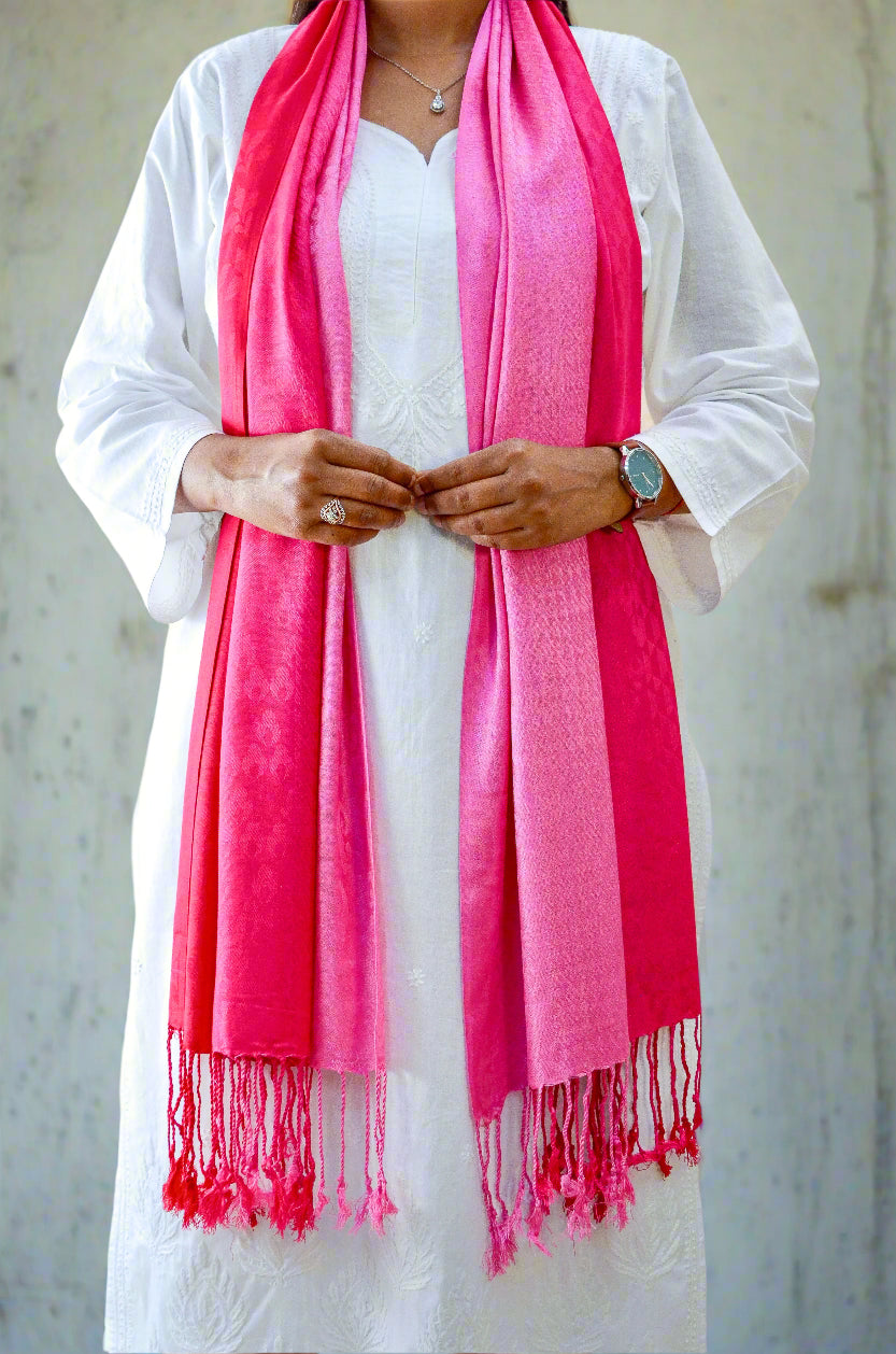 Blush Ember - Pink Gradient Jacquard Stole - Pinaachi