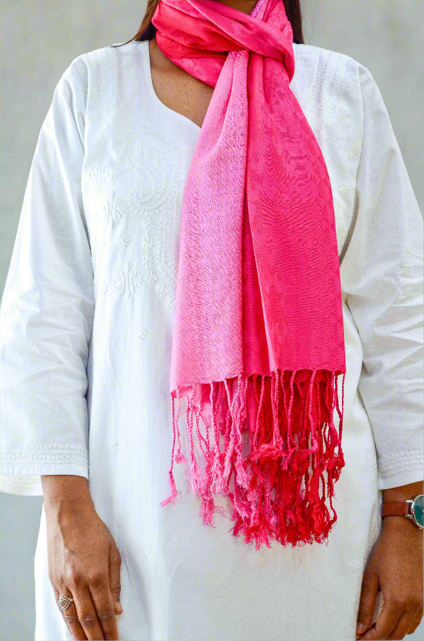 Blush Ember - Pink Gradient Jacquard Stole - Pinaachi