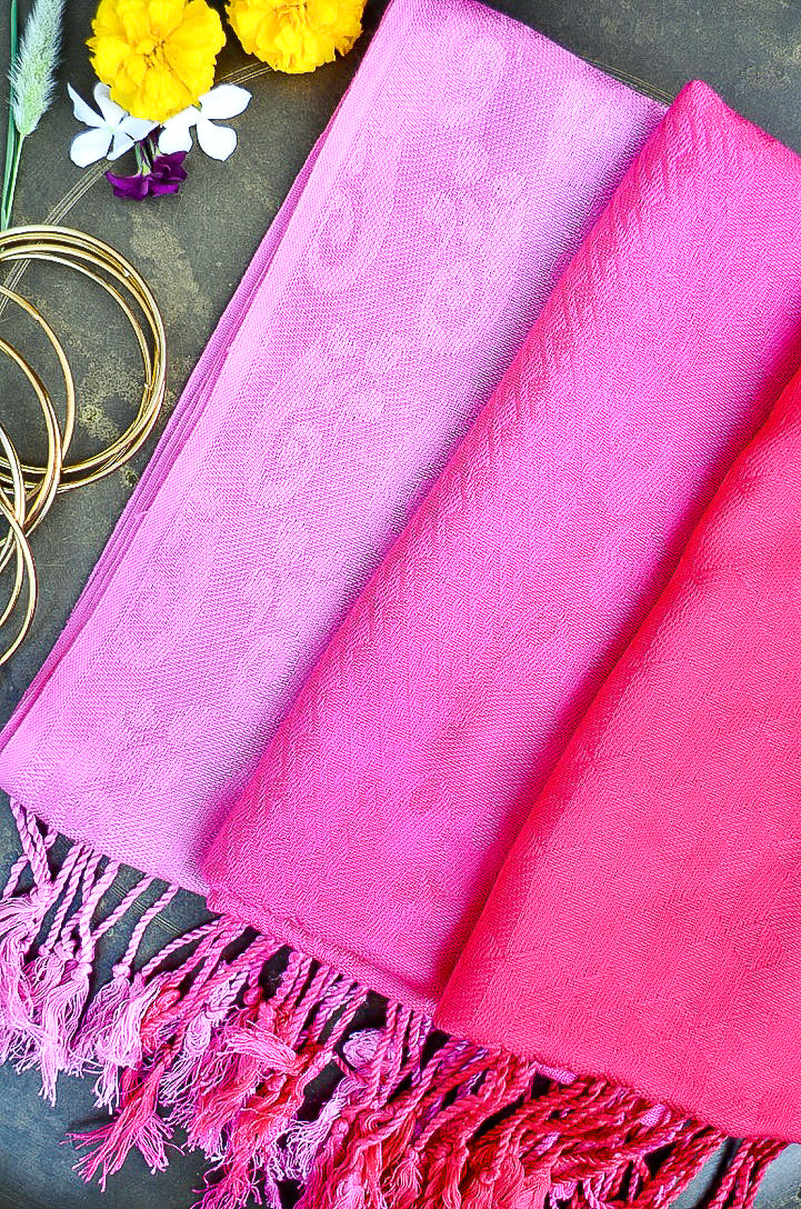 Blush Ember - Pink Gradient Jacquard Stole - Pinaachi
