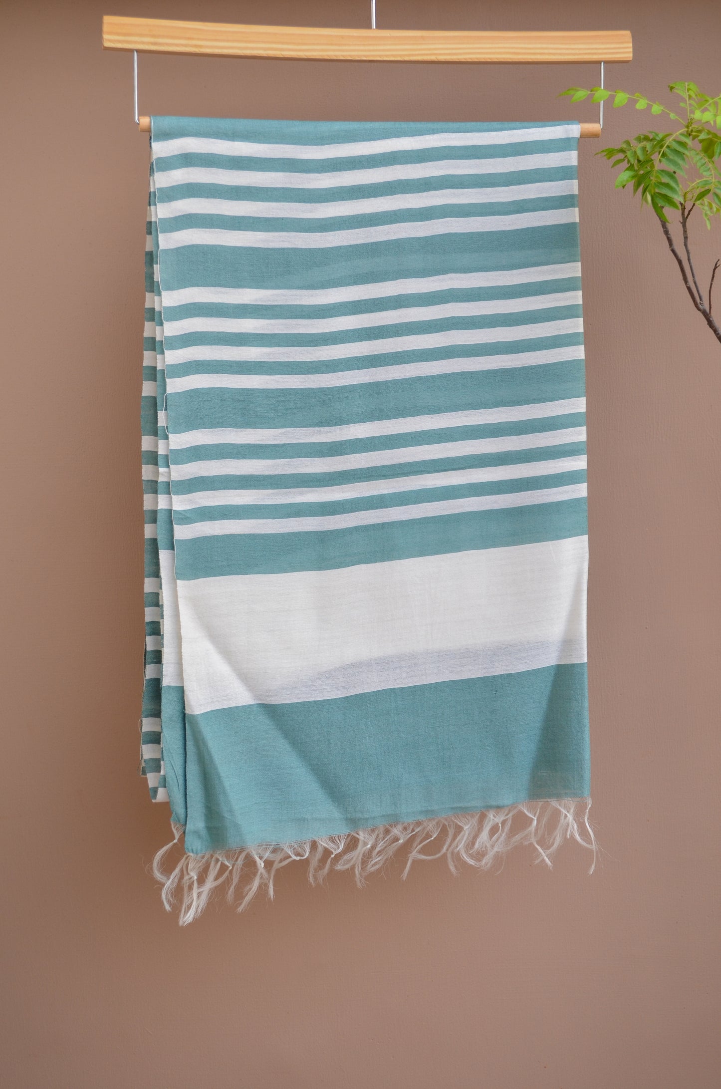 Unisex Mint Green Fine Striped Handwoven Cotton Silk Stole