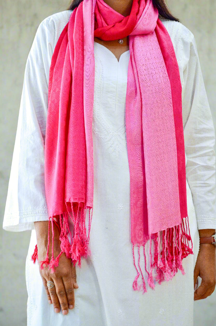 Blush Ember - Pink Gradient Jacquard Stole - Pinaachi