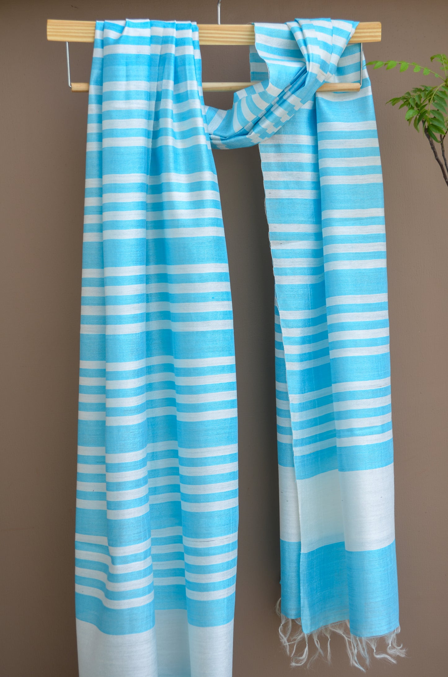 Unisex Powder Blue Fine Striped Handwoven Cotton Silk Stole