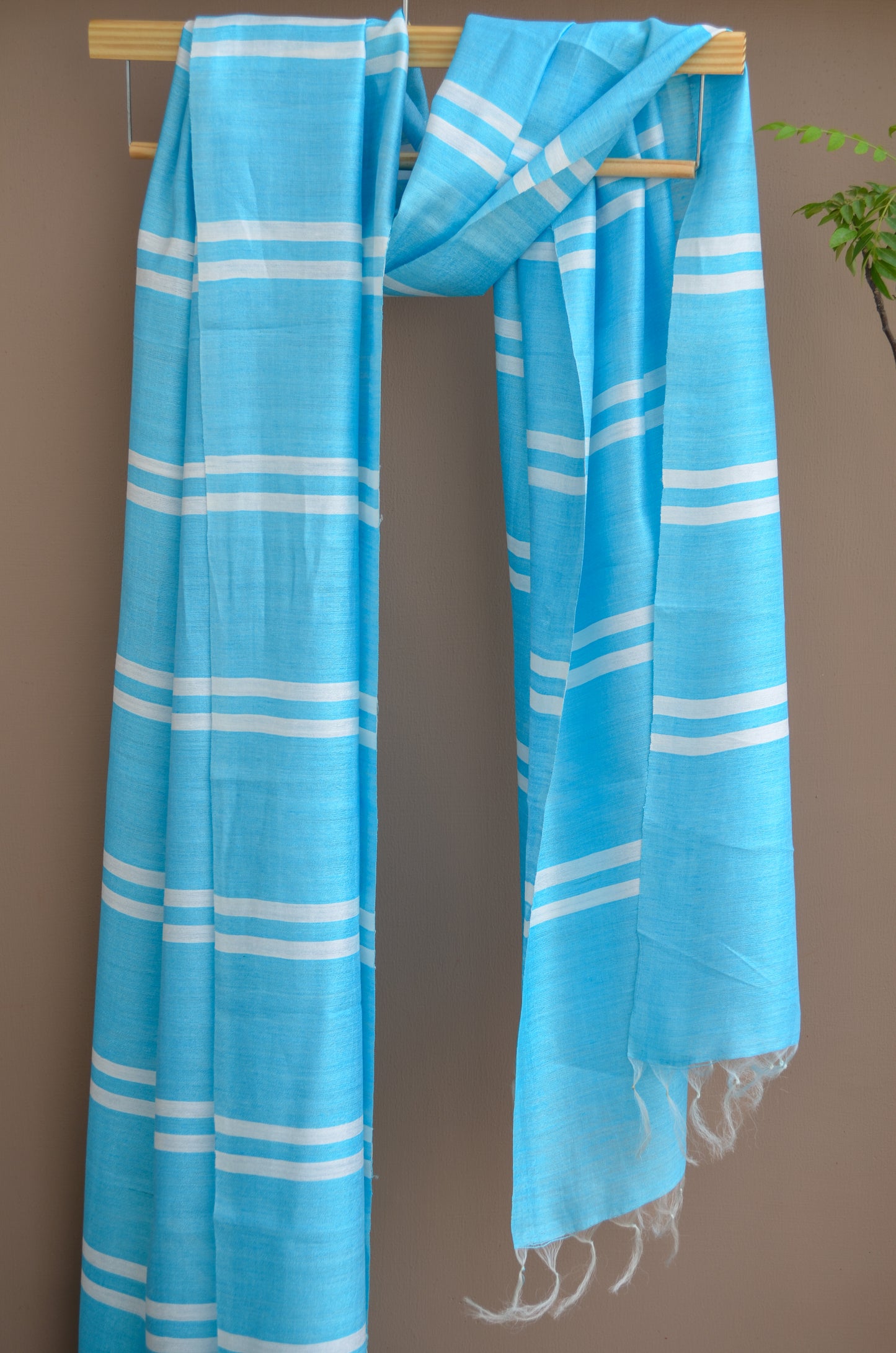 Unisex Powder Blue Classic Striped Handwoven Cotton Silk Stole