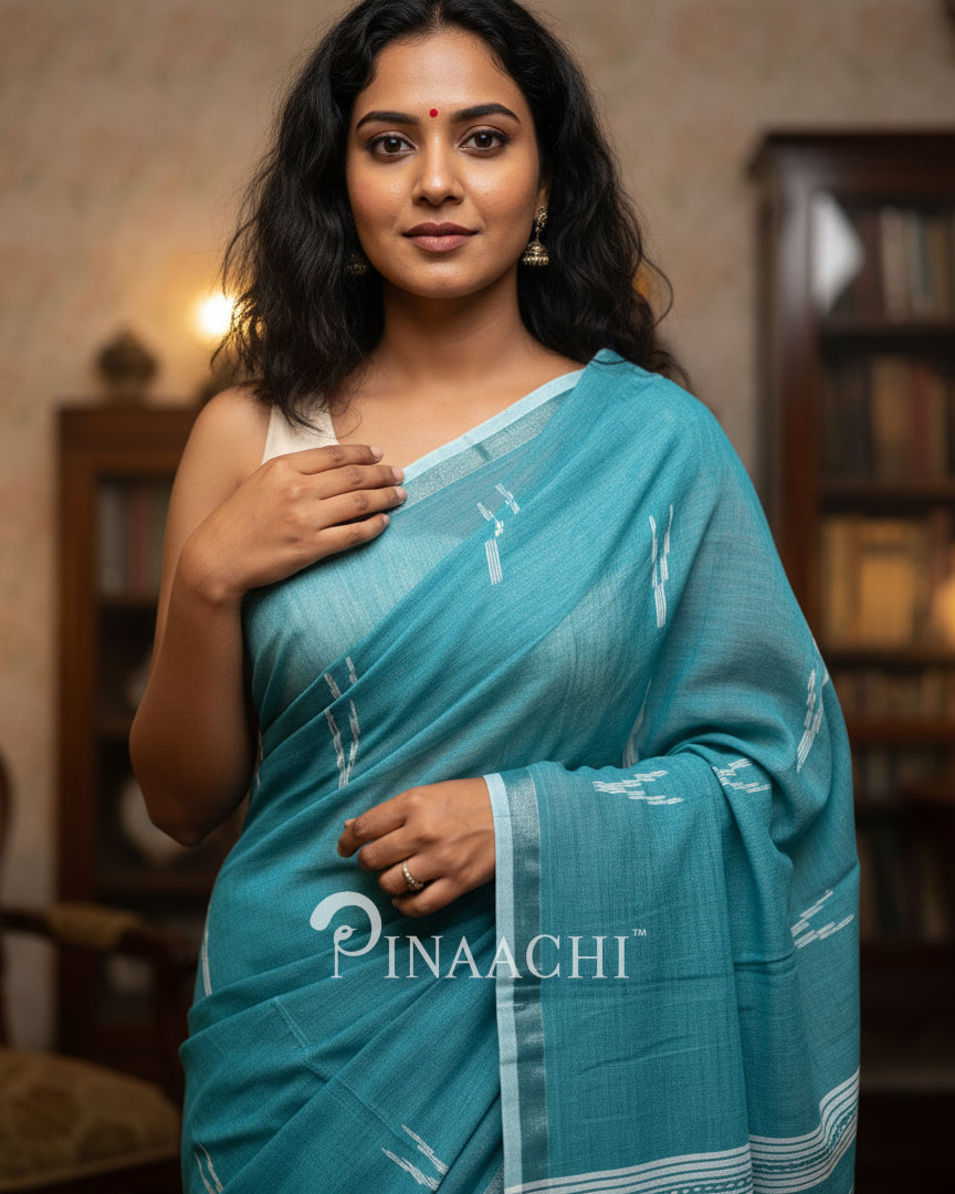 Pinaachi Pakhi Handloom Rama Green Mulmul Cotton Jamdani Saree