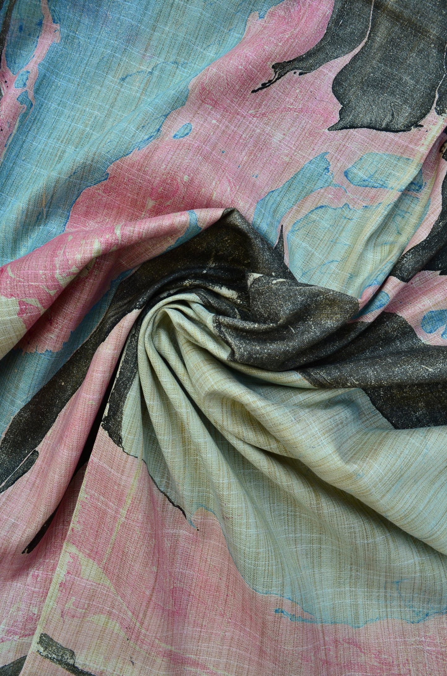Mystic Shoreline - Hand-spun & Handwoven Cotton Marble Printed Dupatta - Pinaachi