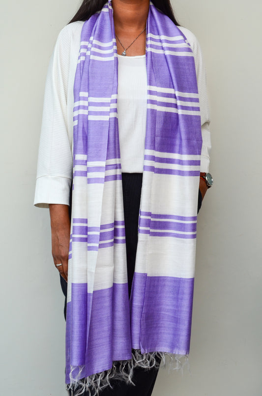 Unisex Lilac Offbeat Striped Handwoven Cotton Silk Stole