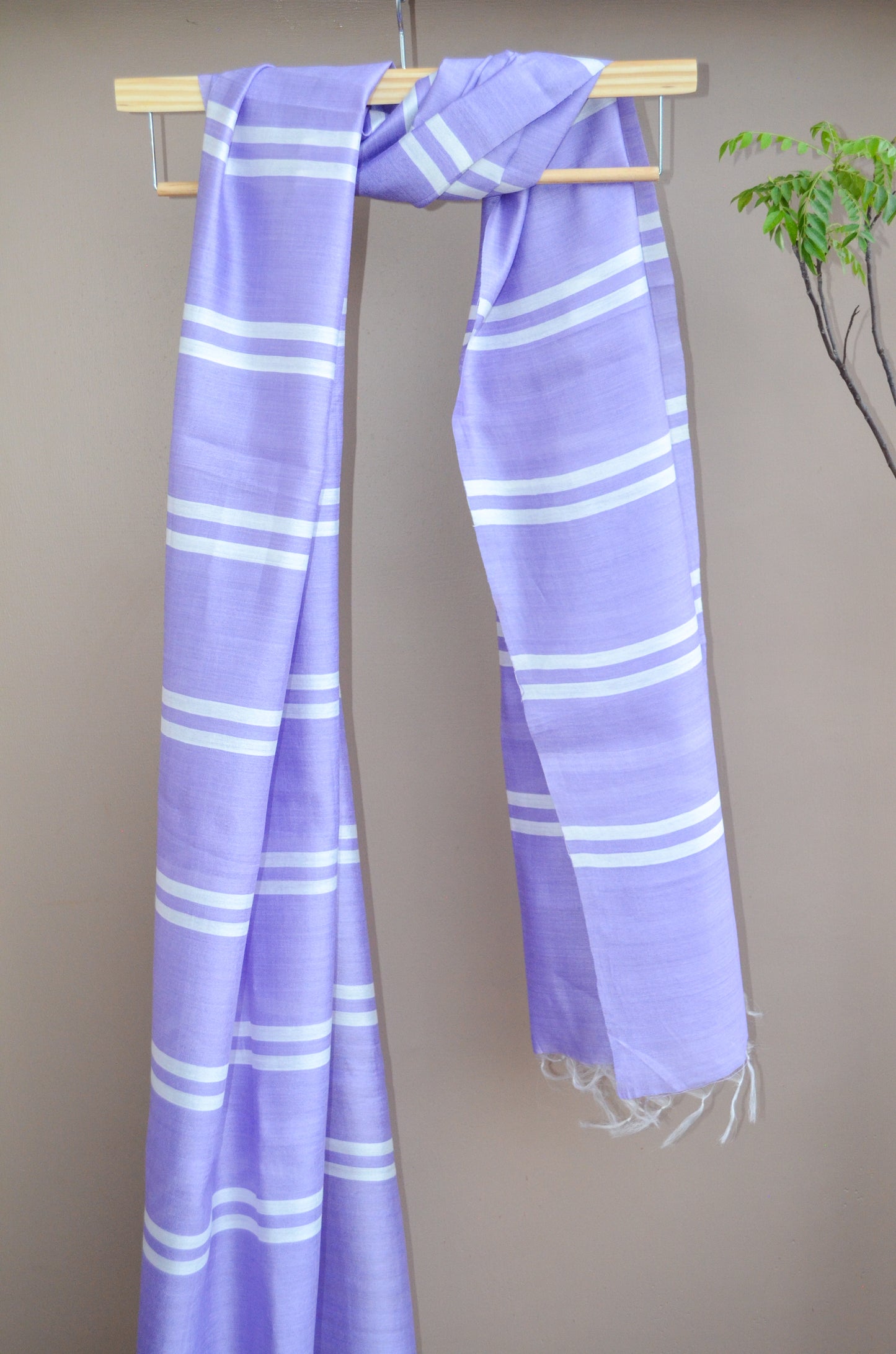 Unisex Lilac Classic Striped Handwoven Cotton Silk Stole