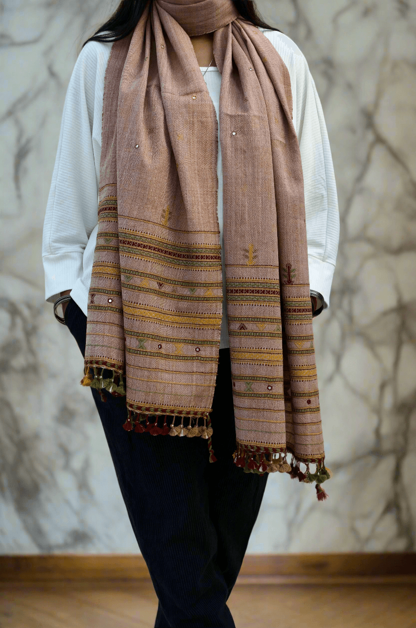 Pure Merino Wool Jaal Buti Mirror Stole 01 - Pinaachi