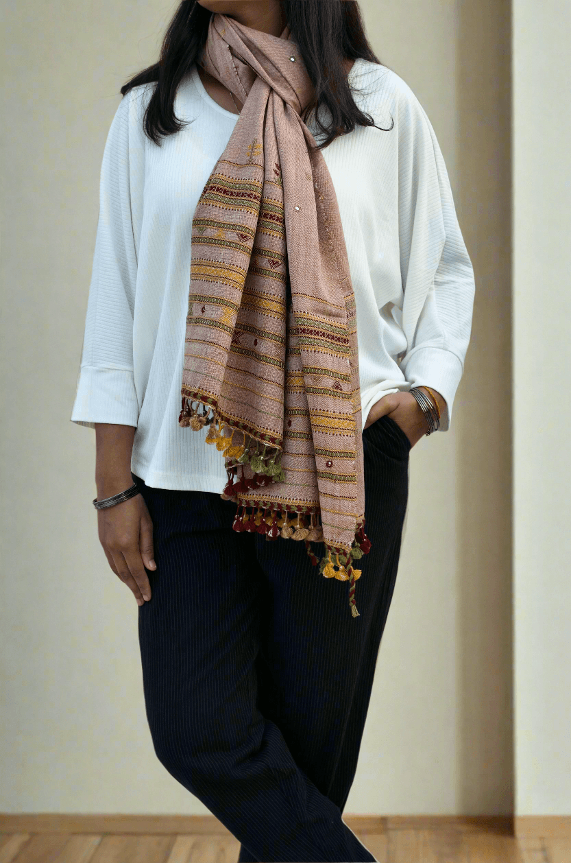 Pure Merino Wool Jaal Buti Mirror Stole 01 - Pinaachi
