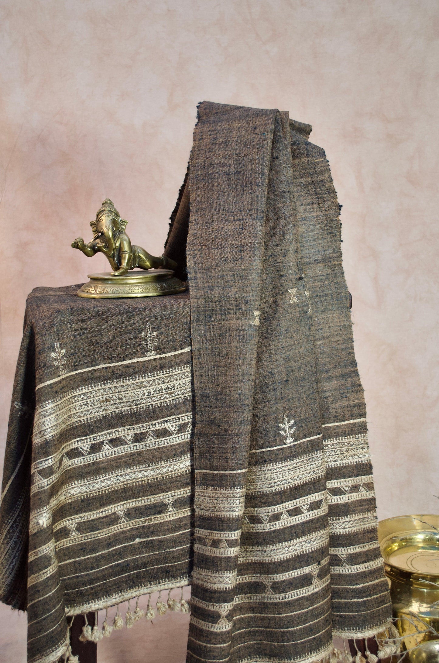 Pure Merino Wool & Tasar Silk Chaar Boti Design Stole - 02 - Pinaachi