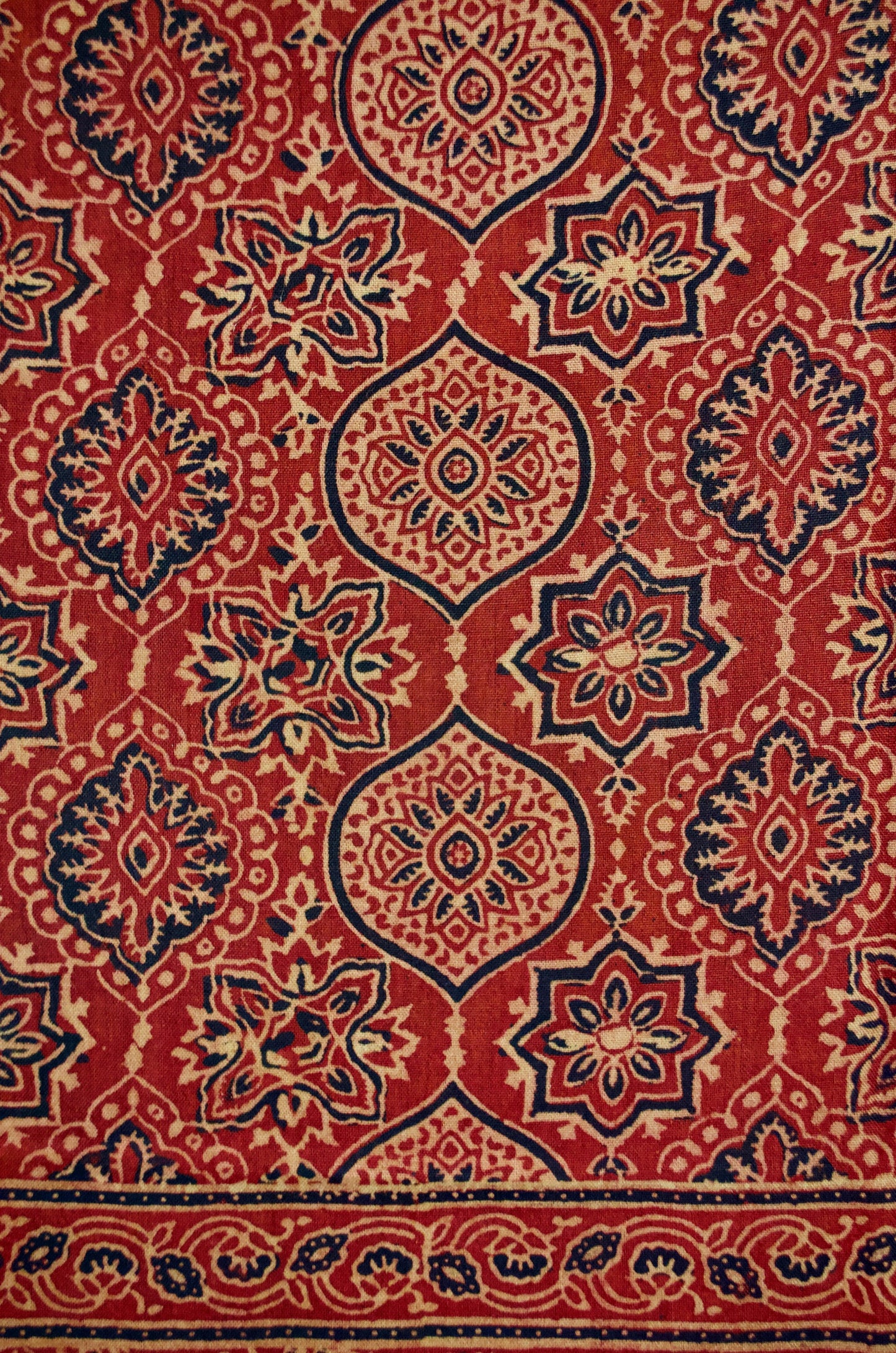 Pure Merino Wool Ajrakh Hand Block-Printed Shawl – Maroon - Pinaachi