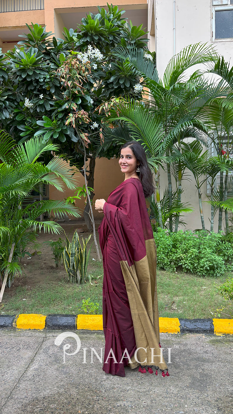 Pinaachi Samya Handspun Maroon Dual Color Cotton Saree