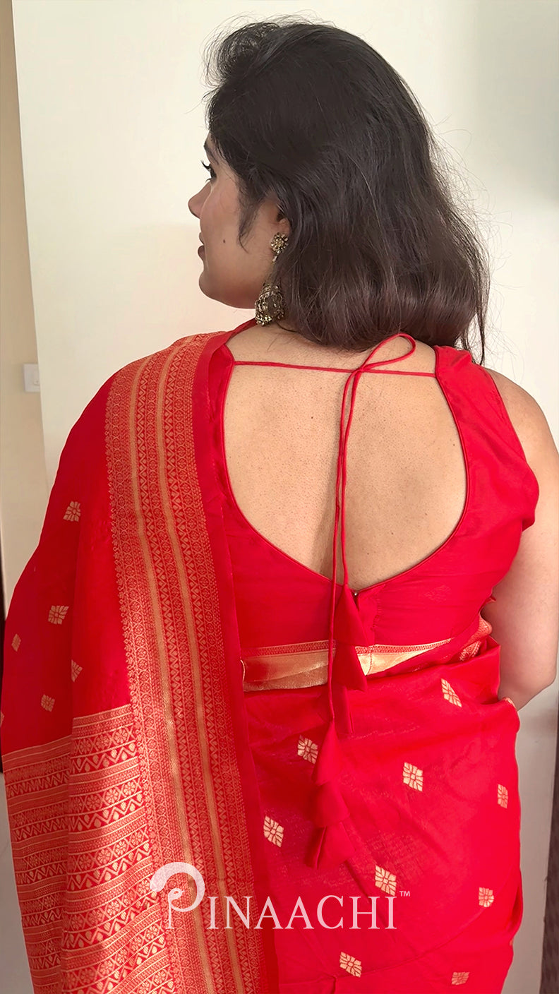 Pinaachi Cherry Red Litchi Silk Saree