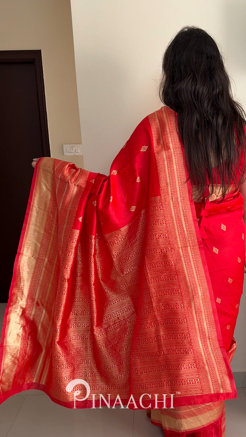 Pinaachi Cherry Red Litchi Silk Saree
