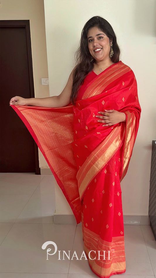 Pinaachi Cherry Red Litchi Silk Saree