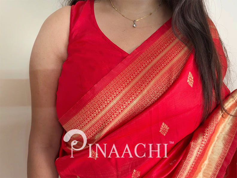 Pinaachi Cherry Red Litchi Silk Saree