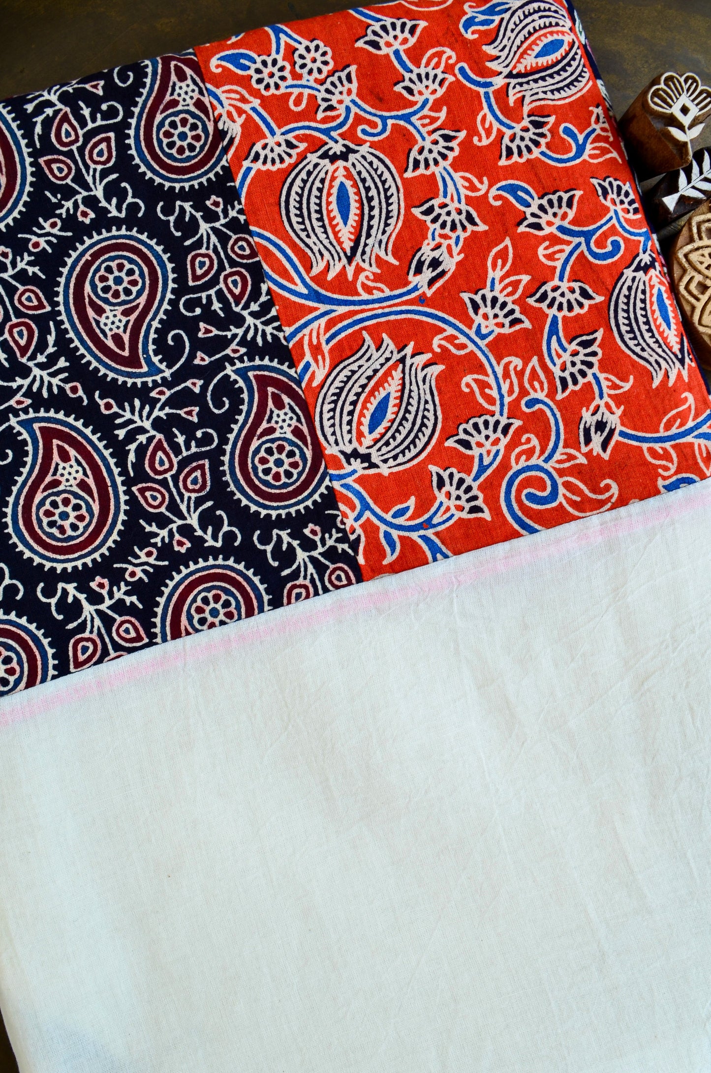 Ajrakh hand block printed dupatta in vibrant colors and intricate paisley patterns