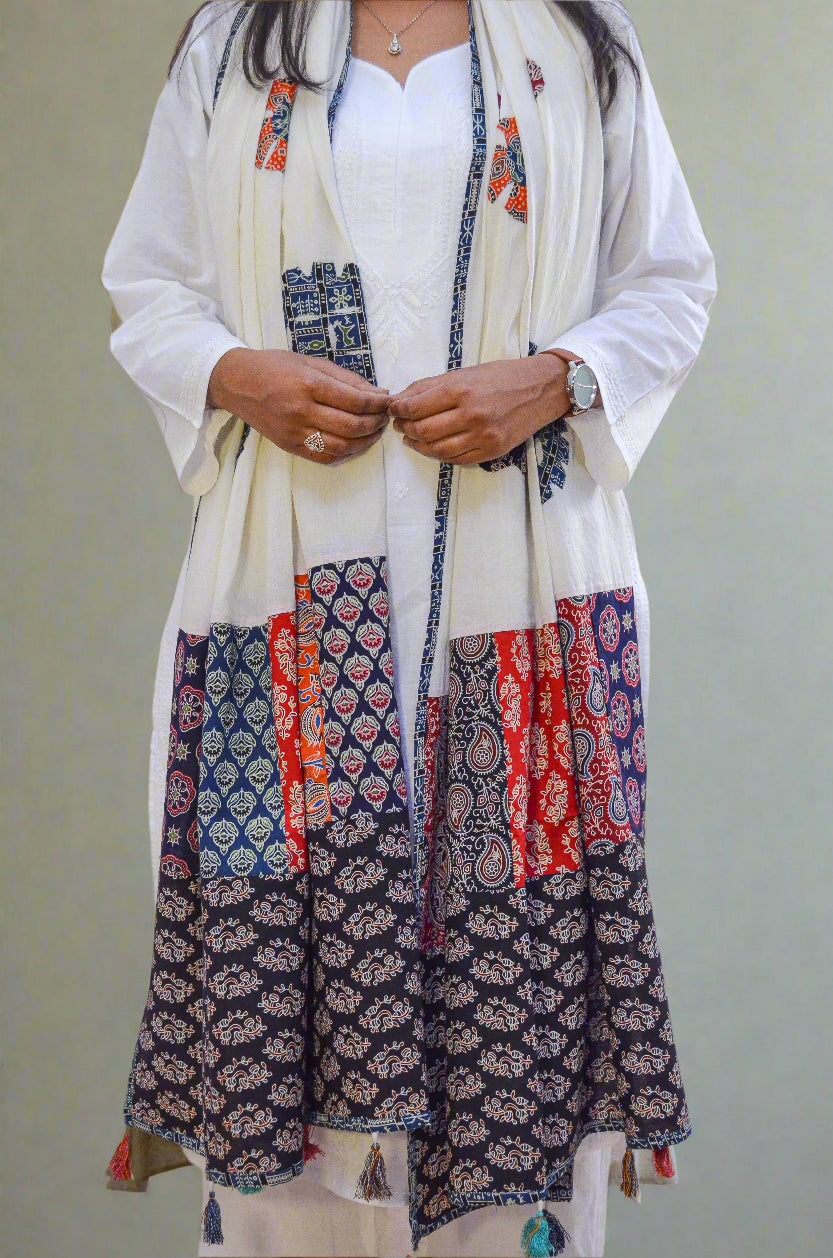 Elegant Ajrakh hand block printed dupatta in vibrant colors, ideal for adding style to any outfit.