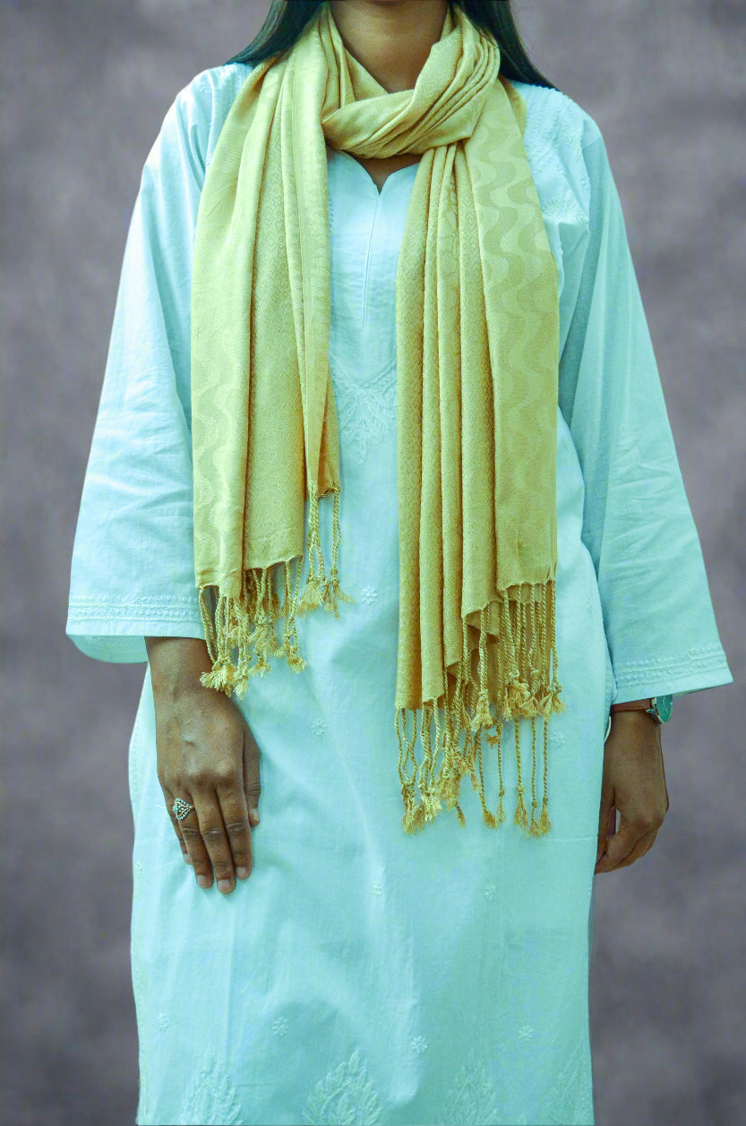 Pinaachi beige jacquard stole with elegant design, perfect for adding warmth and style