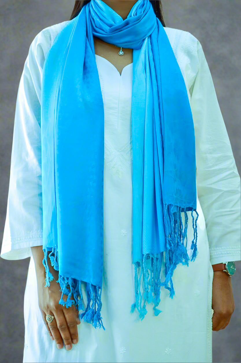 Pinaachi blue gradient jacquard stole with elegant fringes for a stylish look