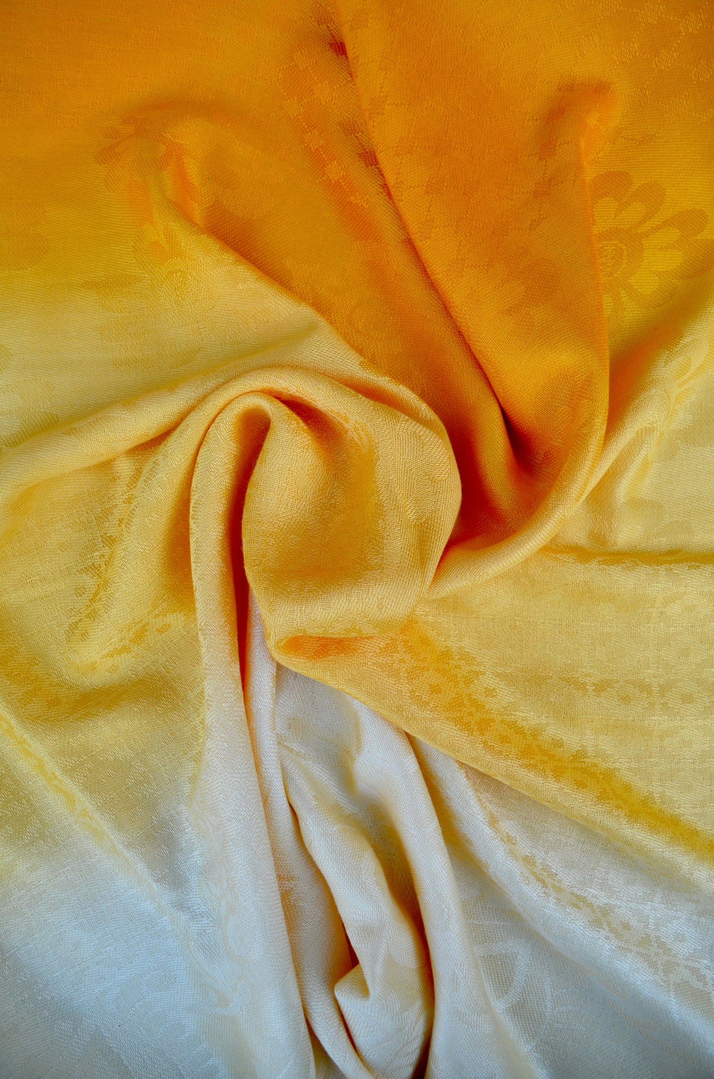Soft golden yellow jacquard stole with an elegant floral pattern for stylish layering