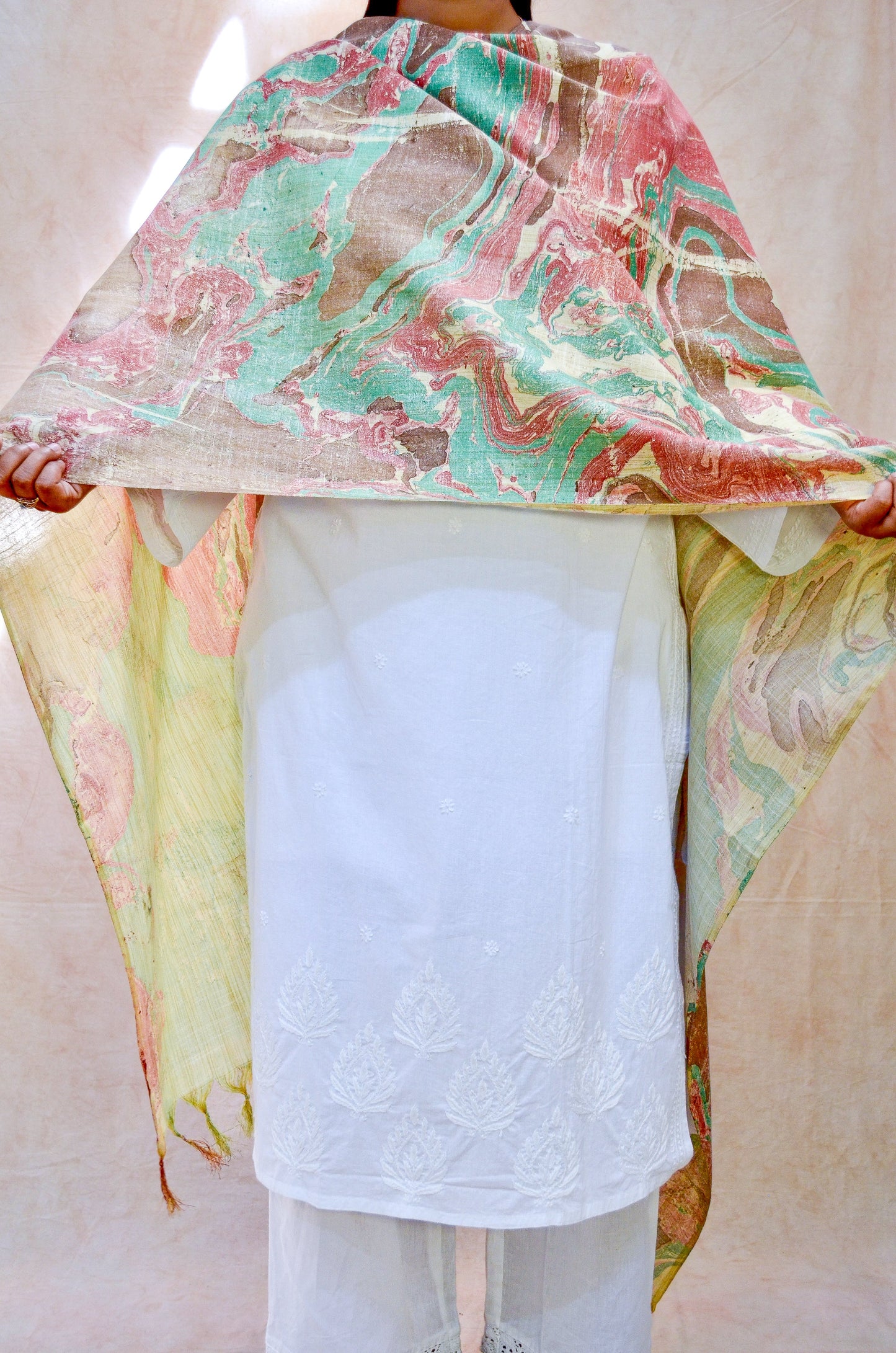 Pinaachi handwoven cotton marble printed dupatta in elegant colors for stylish outfits