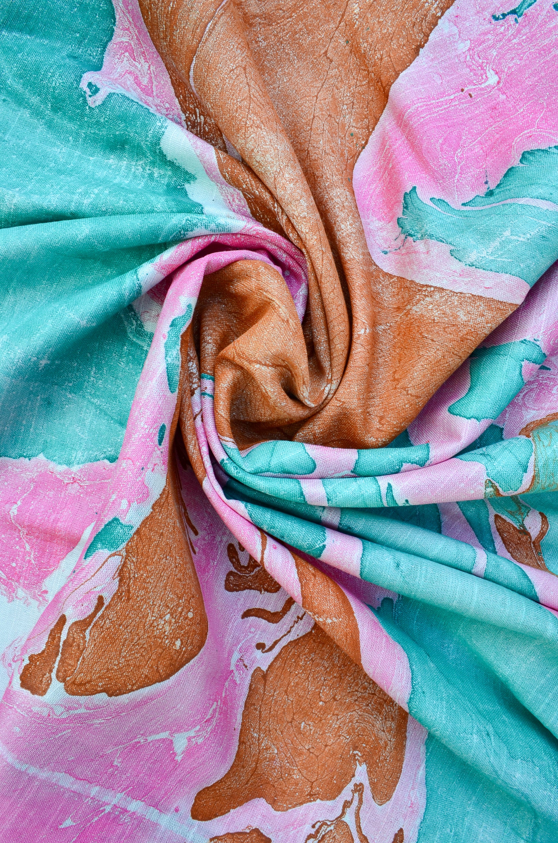 Handwoven cotton silk dupatta in vibrant pink, turquoise, and brown hues for stylish flair
