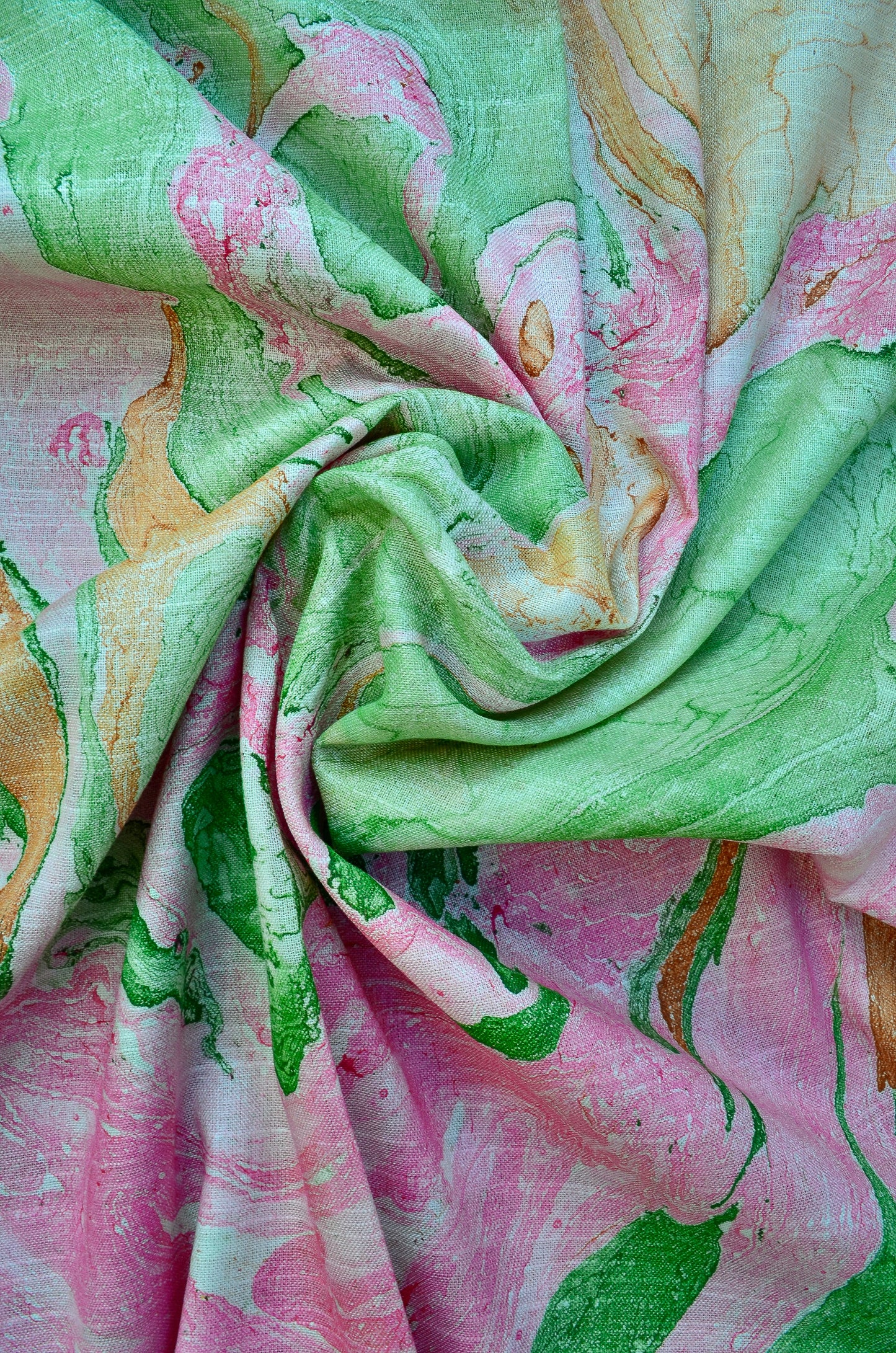 Vibrant handwoven cotton silk dupatta with floral patterns in pink and green hues