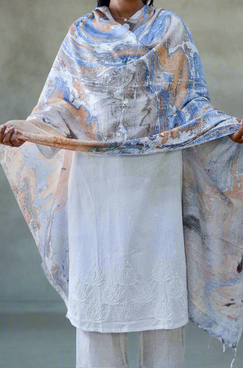 Pinaachi handwoven cotton silk dupatta featuring a colorful marble design, perfect for elegant styling