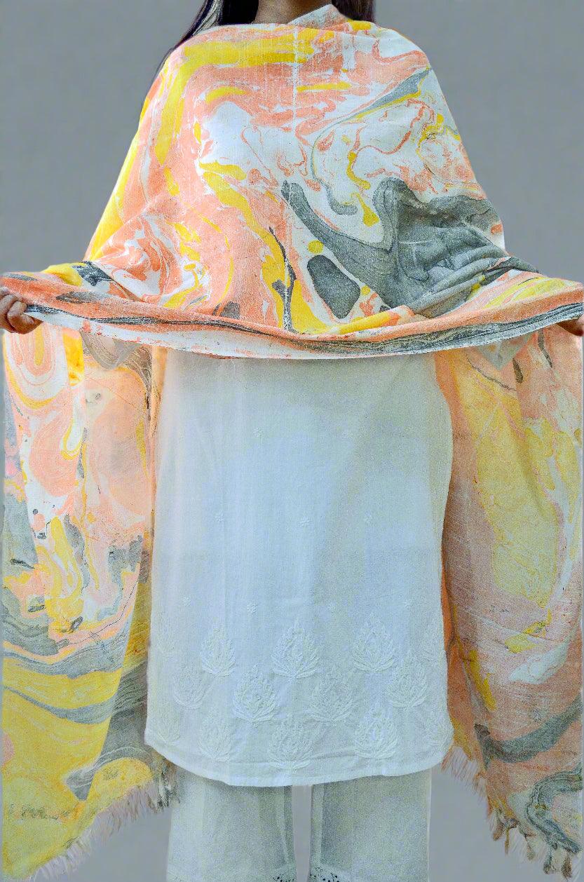 Elegant handwoven cotton silk marble dupatta in soft pastel colors, perfect for enhancing any outfit