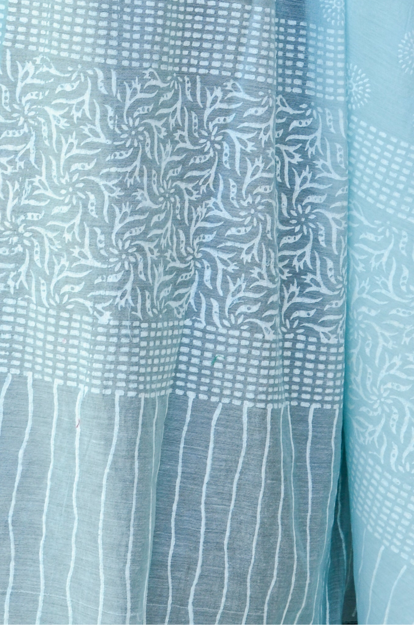 Elegant khari print Chanderi silk dupatta in soothing blue tones with intricate patterns