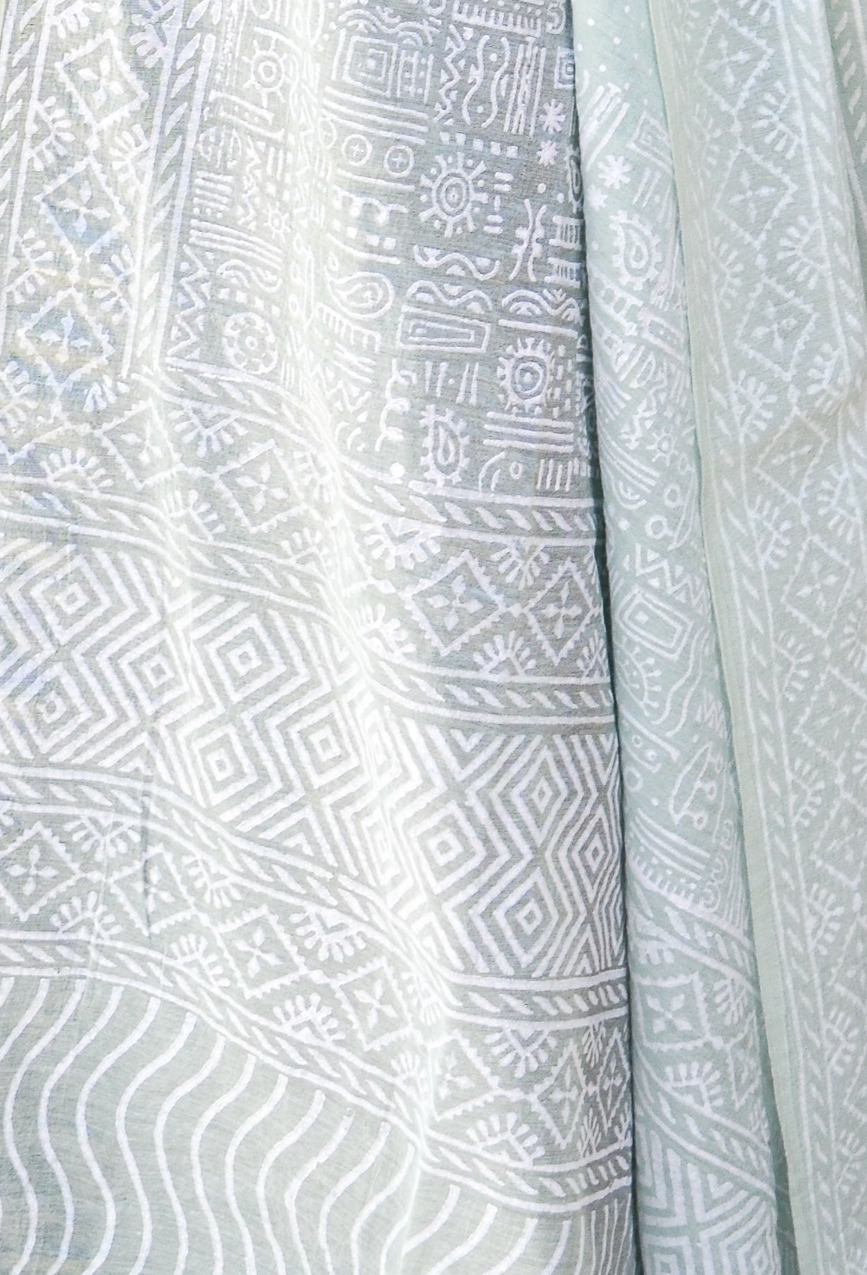 Pinaachi Khari print Chanderi silk dupatta in soft mint green with intricate white patterns