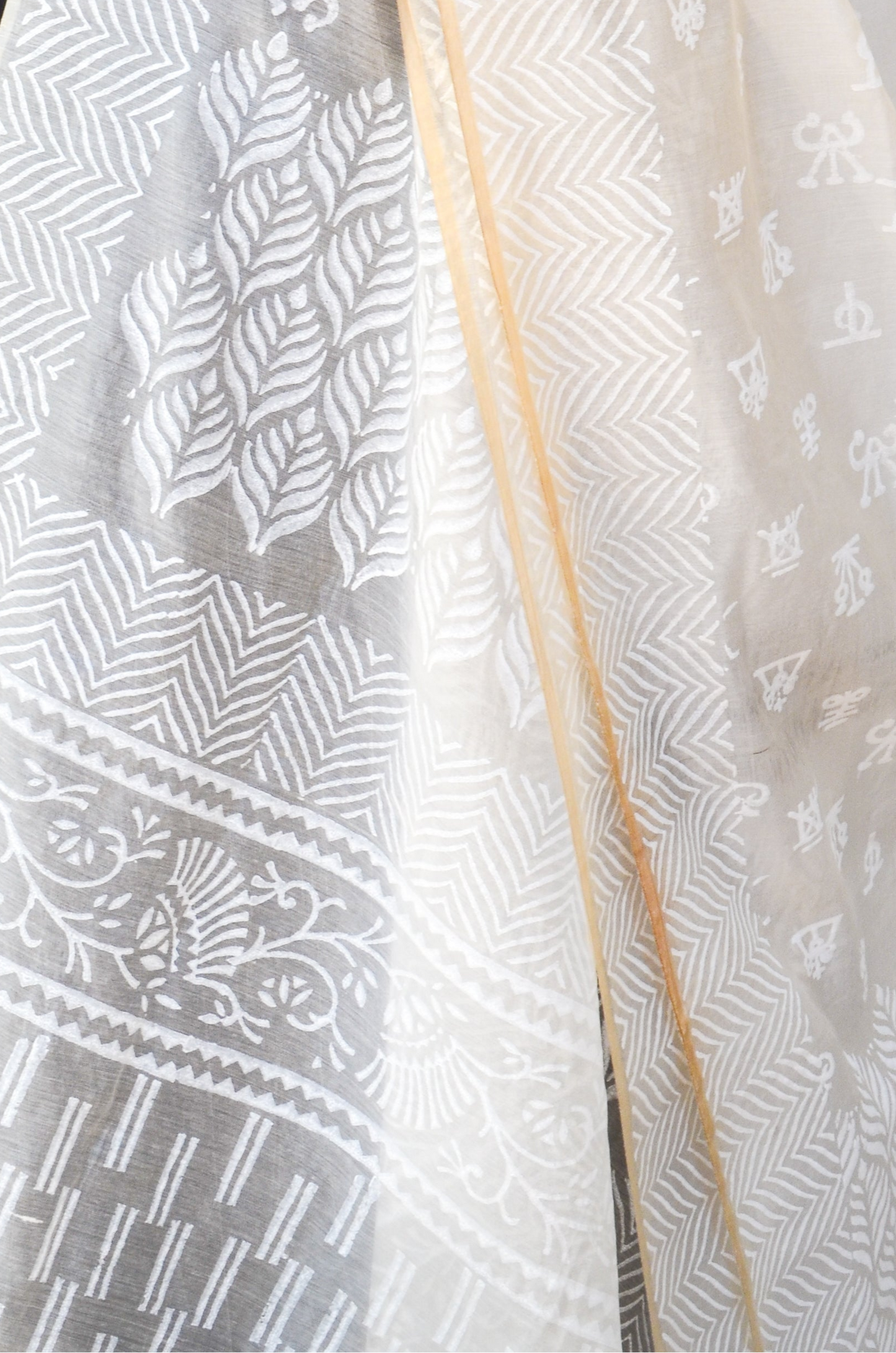 Elegant khari print chanderi silk dupatta featuring intricate designs in soft pastel colors