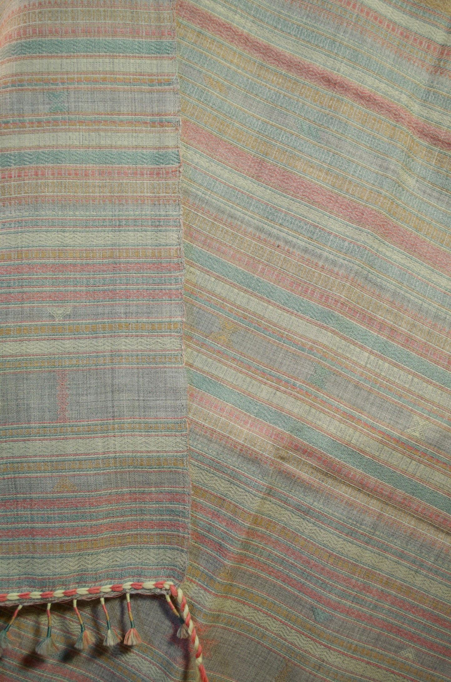 Kutchhi traditional shawl by Pankaj Bhimji Vankar in soft pastel colors with intricate patterns