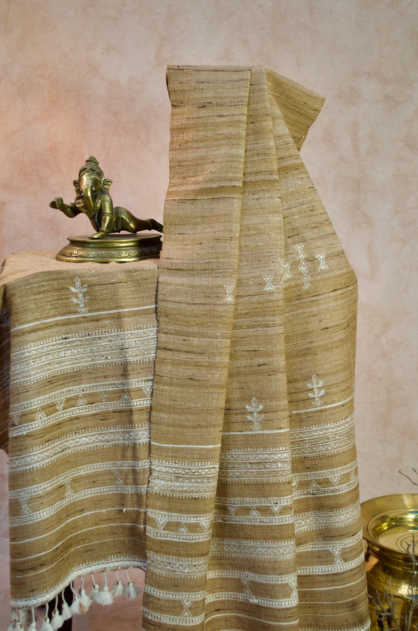 Elegant Merino wool and Tasar silk stole with intricate designs, perfect for any occasion