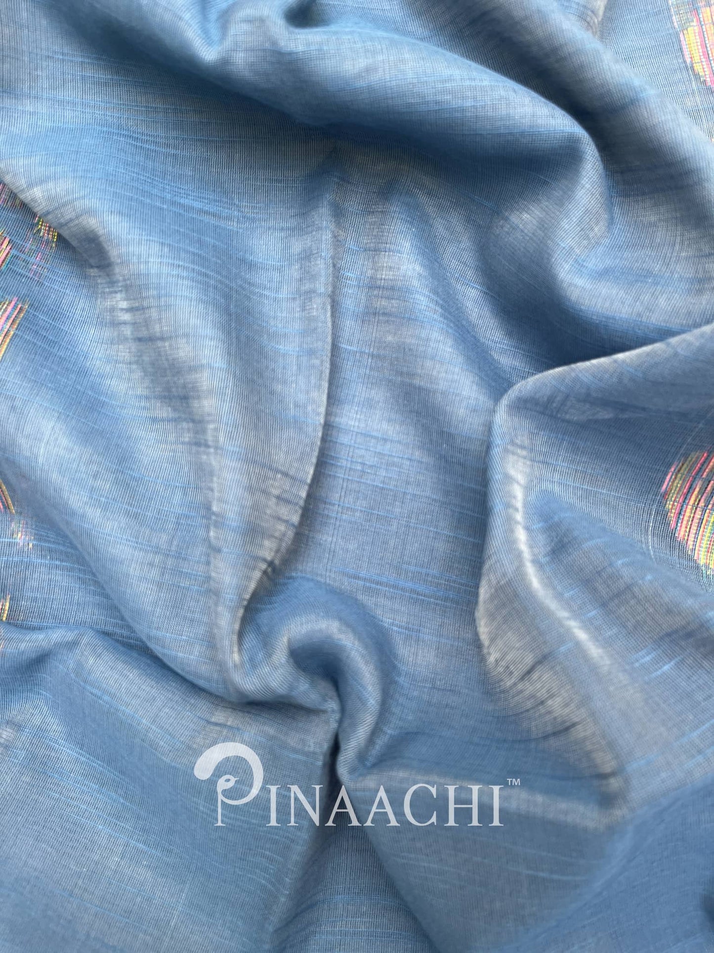 Pinaachi blue Jamdani cotton silk saree with intricate weaving and soft texture
