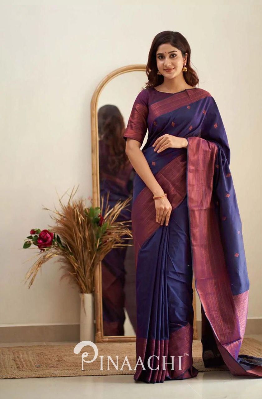 Pinaachi Purple Litchi Silk Saree worn by woman with elegant drape and traditional design
